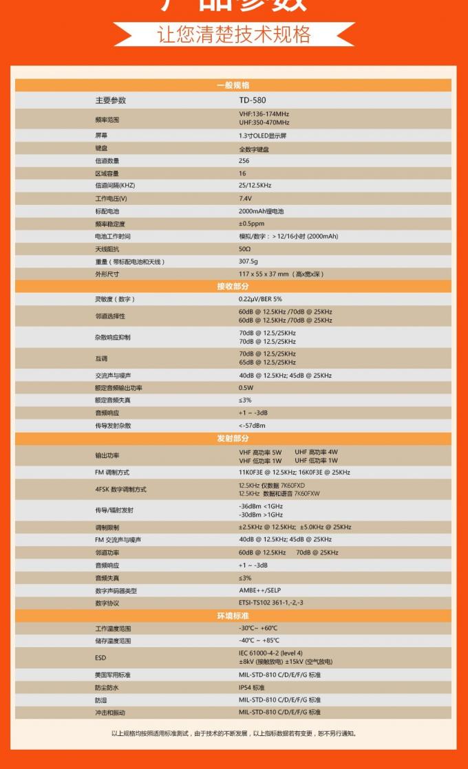 Hytera TD580对讲机整体尺寸展示