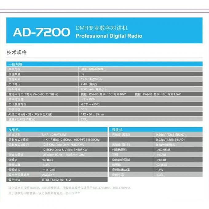 LINTON AD-7200对讲机背面视图